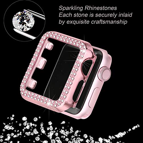 Secbolt Bling Case Compatible with Apple Watch 38mm 40mm 42mm 44mm, Full Cover Bumper Screen Protector for iWatch Series 5 4 3 2 1, Rose Pink 38mm