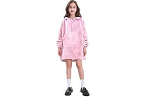 Markdang Wearable Blanket Hoodie for Kids Comfy Pink Sherpa Hooded Oversize Sweatshirt Blanket for Girls