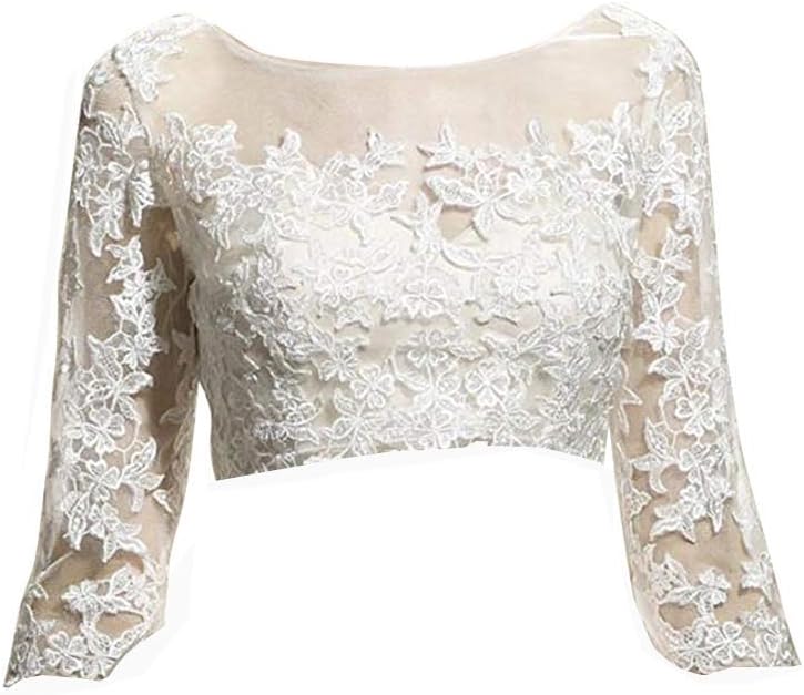 Women's Lace 3/4 Sleeve Shrug Jacket Long Sleeve Bridal Lace Bolero Wedding Jacket