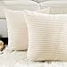 Home Brilliant Super Soft Plush Corduroy Solid Textured Large Throw Euro Pillow Sham Cushion Cover with Zipper, 26 x 26(66cm), Cream Cheese