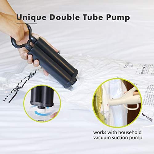 VICOODA Space Saver Vacuum Bags, Vacuum Seal Storage Bags for Clothes & Comforters, Double Zip Seal, Travel Hand Pump Included, 4 Pack