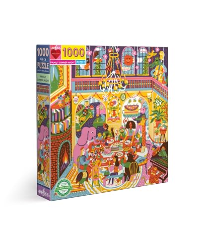 eeBoo 1000 Piece Puzzle - Family Dinner Jigsaw Puzzle for Adults, Square 23" x 23" Made with Recycled Board & Vegetable-Based Ink