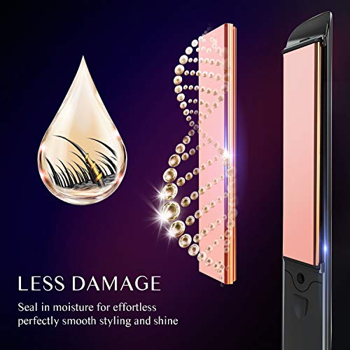 AmoVee Pro Hair Straightener 2 in 1 Flat Iron Curling Iron with Adjustable Temperature for All Hair Types, 1 Inch, Comes with Hair Comb & Clips