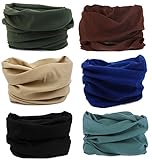 SmilerSmile 6pcs Assorted Seamless Outdoor Sport Bandanna Headwrap Scarf Wrap, 12 in 1 High Elastic Magic Headband & Collars Muffler Scarf Face Mask with UV Resistance, (Solid Color 3)