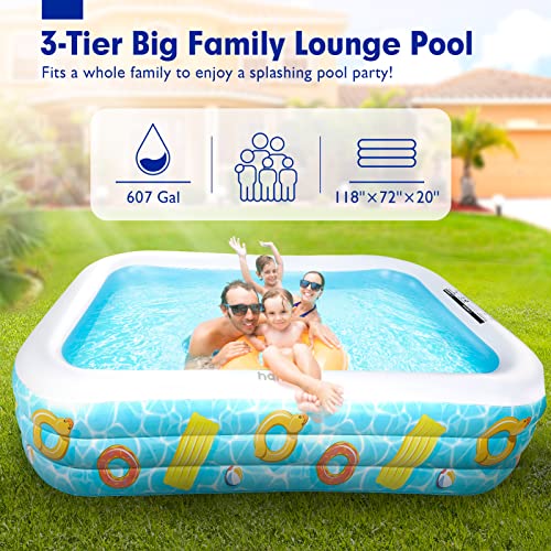 Inflatable Pool SELF Inflating Blow up Pool 118" x 72" x 20" Large Kiddie Pool Above Ground