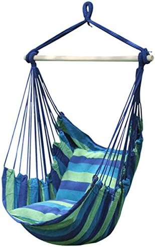 Iserlohn Hanging Rope Hammock Chair with 2 Cushions, Durable Canvas Swing Chair, Max. 265 Lbs- 38 Inch Wide Seat for Yard, Bedroom, Porch, Indoor or Outdoor