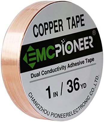 Copper Foil Tape with Conductive Adhesive 1inch X 36yards(25.4mm x33m) -Electric Guitar and Bass EMI Shielding,Stained Glass,Slugs and Snails Barrier Repellent,Electrical Repairs,Craft,Grounding