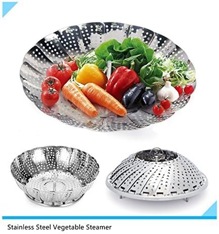 Stainless Steel Vegetable Steamer Basket Foldable Food Vegetable Steamers Basket ,Folding Collapsible Basket for Various Size Pots,with Non-slip Safety Foot (M-26cm No-Central ring)