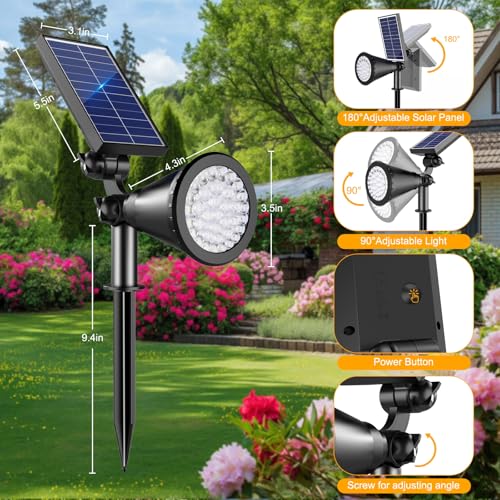 APOMAO Solar Spot Lights Outdoor, 36 LEDs 1000LM Adjustable Solar Lights Outdoor Waterproof, 2-in-1 Solar Powered Spotlights Landscape Lighting for Garden, Yard, Pathway- 4 Pack (Cool White)