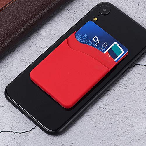 Phone Card Holder Silicone Wallet, Stick-on ID Credit Card Double Pockets for Smartphones iPhone/Android/Samsung Galaxy Black