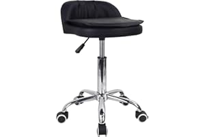 WKWKER Rolling Stool Height Adjustable 360° Swivel with Universal Casters Leather Cushion with Low Back Rolling Chair with Wheels for Office Kitchen Desk Home Salon Shop Lab Bar Counter (Black)