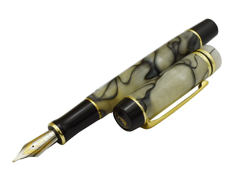 Fountain Pen Writing Box Set ,Kaigelu 316 Signature Calligraphy Pen with  Ink Refill Converter, Amber Gray Marble Barrel, Classic Design Medium Nib