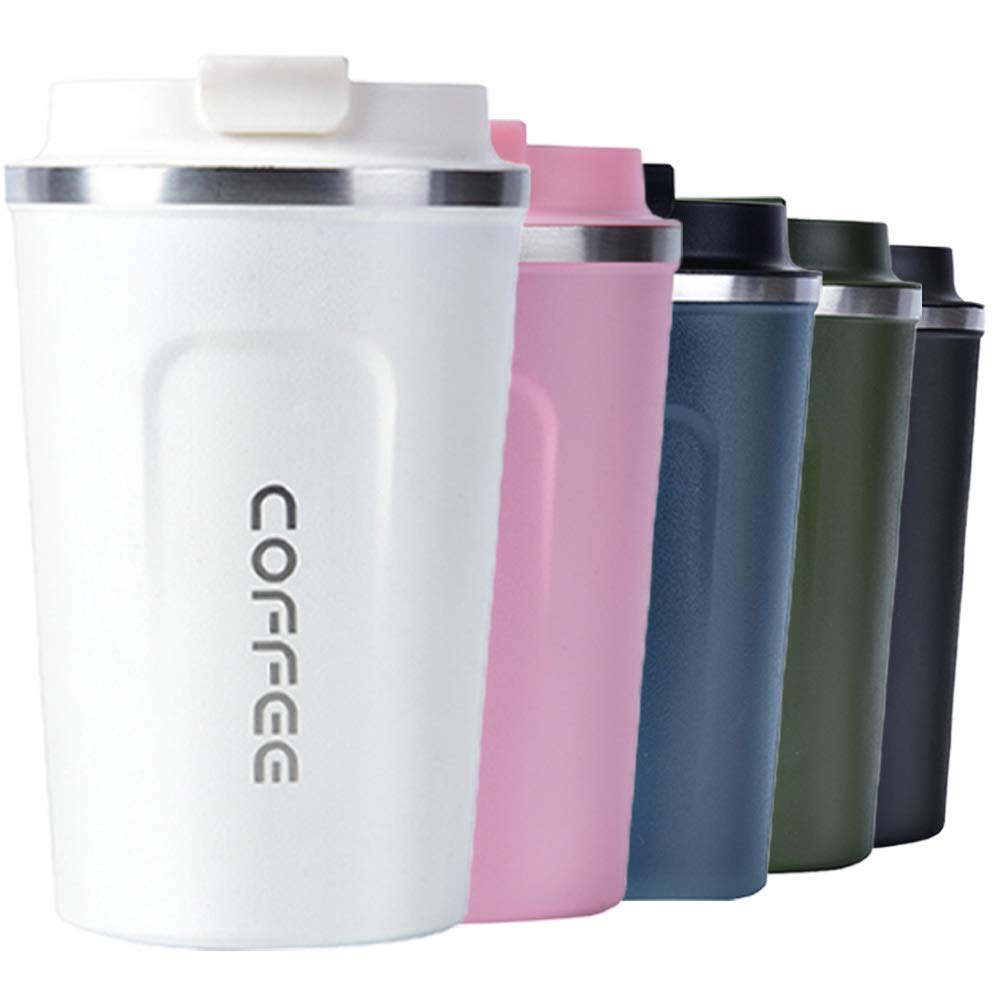 Elehui Coffee Cup Double Wall Travel Mug Insulated Reusable Coffee Cups Insulation Stainless Steel Eco-Friendly Travel Office Mug for Hot Coffee, Tea and Cold Drinks (White, 500ml)