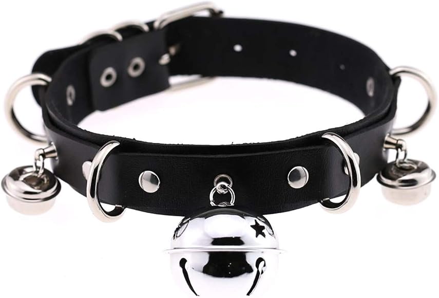 Aaijia Punk Leather Bell Choker Collar 