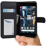Abacus24-7 Google Pixel 2 Case, Leather Wallet with Flip Cover, Credit Card Pockets and Stand, Black