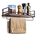 SODUKU Rustic Kitchen Wood Wall Shelf, Spice Rack Shelf with Towel Bar,Wood and Metal Floating Shelves Wall Mounted Toilet Storage Shelf for Kitchen Bathroom Bedroom Living Room Brown