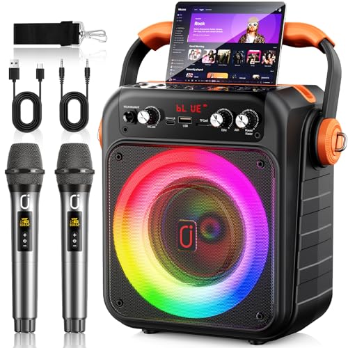 JYX Karaoke with 2 wireless microphones: Portable Bluetooth 5.3 Karaoke Speaker, PA System for Families with Subwoofer, Support Rec/AUX/USB/TF, Available as a Gift Adults and Children