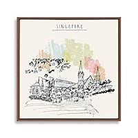 Framed Canvas Wall Art Travel Architecture Sketch Canvas Prints Home Artwork Decoration for Living Room,Bedroom - 16x16 inches