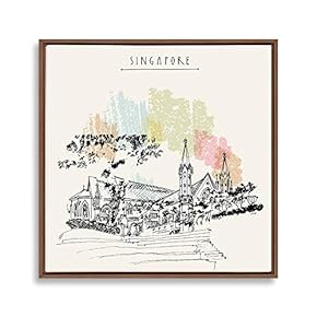 Framed Canvas Wall Art Travel Architecture Sketch Canvas Prints Home Artwork Decoration for Living Room,Bedroom - 16x16 inches