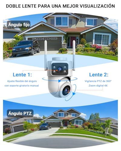 E T EASYTAO C220 Cámara de Seguridad Exterior 2-1 Lente Doble 2K 3MP, Camara WiFi 5Ghz/Conexión por Ethernet con Visión Nocturna a Todo Color, App Tris Home o Icsee, Detección de Movimiento, IP66