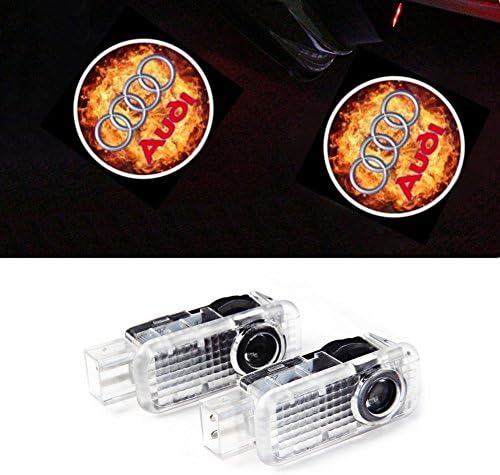 DELEIKA No Drilling Changeable Easy Installation Car Door LED Logo Projector Ghost Shadow Lights FOR AUDI S line A4 A3 A6 C5 Q7 Q5 A1 A5 80 TT A8 Q3 A7 R8 RS B6 B7 B8 S3 S4 (flame LOGO)