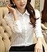Womens Vintage Collared Button Down Shirt Long Sleeve Lace Stretch Blouse