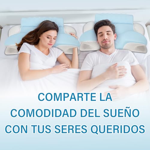 lemonsea Almohada Memory Foam, Almohada Cervical 2 en 1 para Aliviar el Dolor de Cuello, Almohada Ortopédica Ergonómica para Boca Arriba y Boca Abajo, con Funda Almohada (Azul)