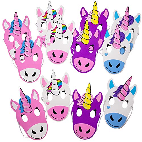Kicko Foam Unicorn Mask - a Dozen of 9 Inch Multicolored Unicorn Foam Masks - Assorted Face Mask with Elastic Strap - Costumes and Accessories, Toys and Games, Party Favor for Kids