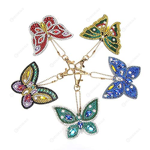 5D DIY Diamond Painting Keychain, 5 pcs Butterfly Shape, Mosaic Making Full Drill Special Shape Diamond Painting Kit for Bags, Smartphone Straps, 5 Pack