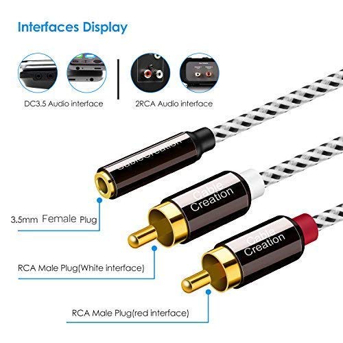 3.5mm to RCA Cable,CableCreation 10 feet 3.5mm Female to 2RCA Male Stereo Audio Cable Gold Plated Compatible Smartphones, MP3, Tablets, Speakers,Home Theater,HDTV,Black and White/3m