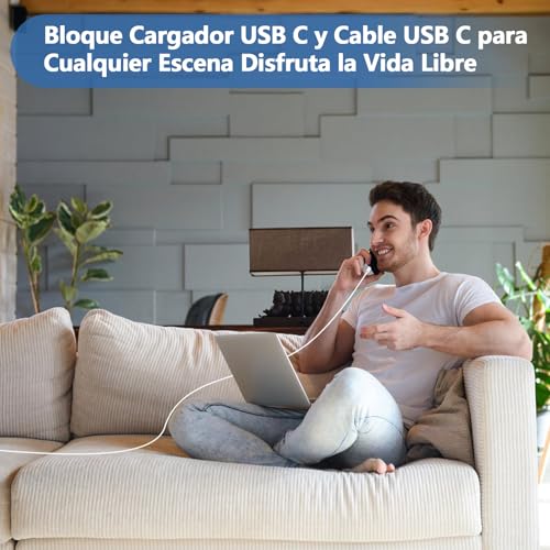 Rantuia 20W Cargador Tipo C, 1.8M Cable USB C Carga Rapida Tipo C, Cargador C Compatible con iPhone 17 16 15 Pro MAX/Galaxy S25 Ultra/S25+/S25/S24 Ultra/S24+/S24/S23 Ultra/S23+/S23, iPad (White)