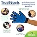 True Touch Five Finger Deshedding Glove- Premium Version, Gentle Grooming Glove Great Cats & Dogs with Long or Short Fur- Includes 1 Authentic Right-Hand True Touch Glove & 1 Lint Roller, Blue, True Touch 1 Pack