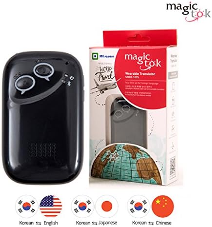 [SNISQUARE] Magic Talk #Black with Leather Case (Dark Brown) - Wearable Translator, Portable Voice Recognition, Real-Time Automated Interpreter, Ultra Light Bluetooth for only Android