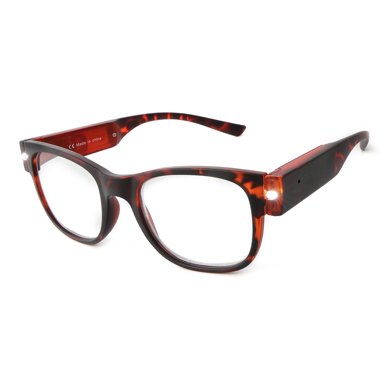 OuShiun Reading Glasses with Light USB Rechargeable LED Lighted Reading Glasses Blue Light Blocking Magnifier Eyeglasses (Tortoise,2.5)