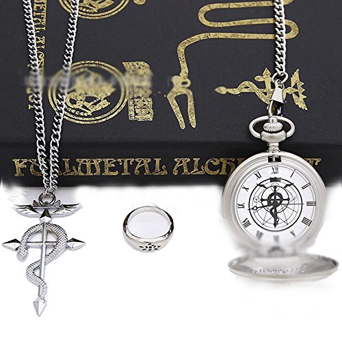 Touirch Fullmetal Alchemist Anime Pocket Watch Necklace Ring Cosplay Accessories