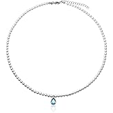 Pearl Choker Necklace for Women White Beaded with Aquamarine Charm Elegant Pearl Necklace for Daily or Wedding