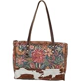 Myra Bag Floral Purses for Women - Cow Hide Bag, Genuine Leather and Canvas Floral Purse, Cowhide Flower Handbags for Women