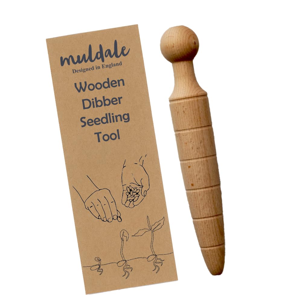 Muldale Garden Dibber Tool for Planting - Beechwood Steel Tipped Professional Seed Planter Tool with Measurements up to 8 inches