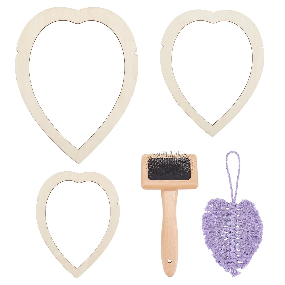 BENECREAT 4pc Macrame Supplies Set, Wooden Macrame Comb & 3 Leaf-Shaped Feather Tassel Molds, Adults Craft Kit โ image 1