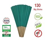 Green Natural Mosquito Sticks Lemongrass Citronella - 130 STICKS - Eco Friendly - Non Toxic - All Natural - No Deet - Mosquito Incense sticks (Lemongrass Thin Sticks)