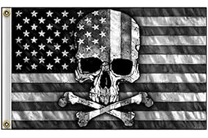 FOXCUP BOTARO Lordzables Black and White American Flag with Skull & Crossbones 3' x 5' Flag
