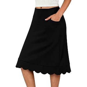 Fisoew Skirts for Women Knee Length Scallop Hem Tennis Skort with Pockets | High Waist, Sports, Golf, Casual, Trendy, Athleti