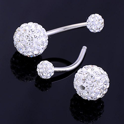 JSDDE Piercing nombril en cristal transparent par BodyTrend 1.6mm boule cristal 5mm/10mm