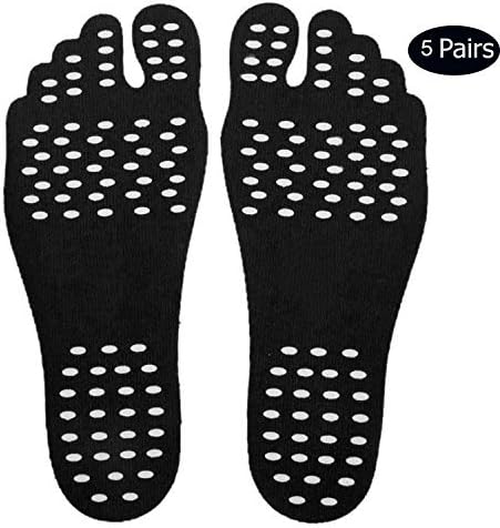 iKulilky 5 pairs of Adult Children Barefoot Beach Invisible Shoes Adhesive Foot Pads Stick on Soles Foot Stickers Portable Anti-slip Waterproof Shoes Barefoot Pad (Black) - M