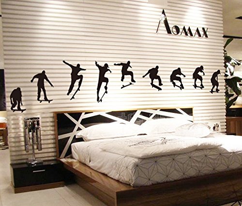 ufengke Fashion Silhouette of Skateboarding Wall Decals, Living Room Bedroom Removable Wall Stickers Murals - Thumbnail 6