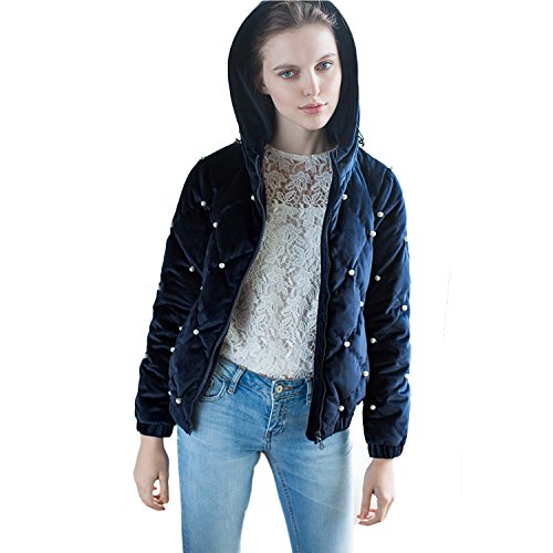 Mandy's Women's Short Thickened Down Coat Jacket with Pearl (Medium, Navy blue) Mandy's Women's Short Thickened Down Coat Jacket with Pearl (Medium, Navy blue)