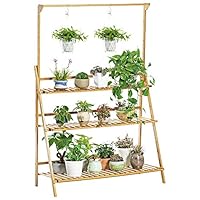 Lebeauty Wooden Plant Stand Flower Shelf Holder 8 Tier Pot Shelves Bonsai Display Storage Rack Outdoor Indoor Garden Patio for Multiple Plants 33.4x35.4x9.8inch (Brown) (C)