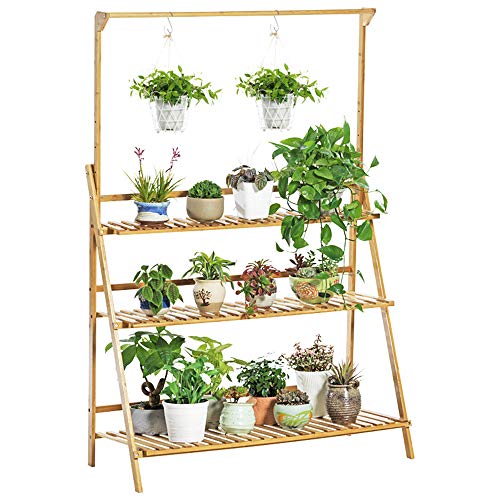 Lebeauty Wooden Plant Stand Flower Shelf Holder 8 Tier Pot Shelves Bonsai Display Storage Rack Outdoor Indoor Garden Patio for Multiple Plants 33.4×35.4×9.8inch (Brown) (C)