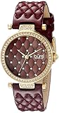 Burgi Women's BUR154BUR Yellow Gold Quartz Watch with Swarovski Crystal Accents and Burgundy Dial With Burgundy Quilted Satin Strap