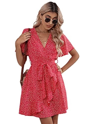 strapless open back dress Shein Pink & Red Floral Layered Ruffled Dress